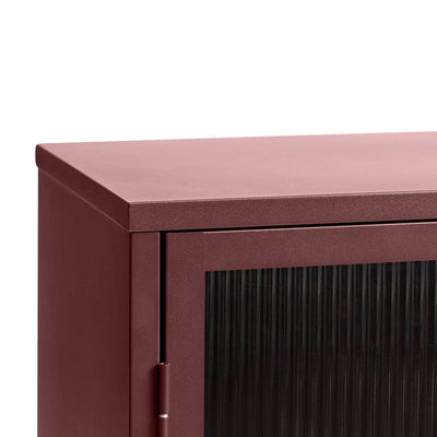 Buffet DRAWER 3 portes en verre strié et métal BJORN Bordeaux