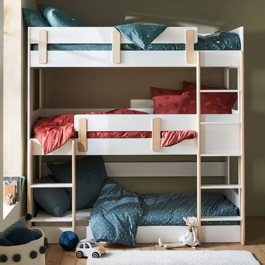 Lit superposé VERTBAUDET triple Everest 90x190cm - blanc/bois