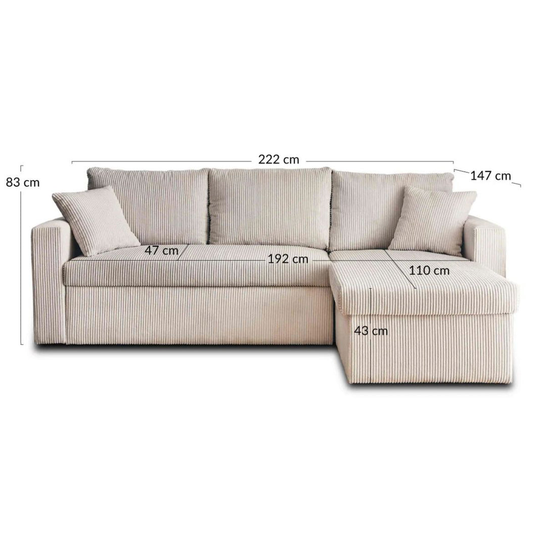 Canapé d'angle réversible BESTMOBILIER 4 places convertible avec coffre en velours côtelé beige CYRUS