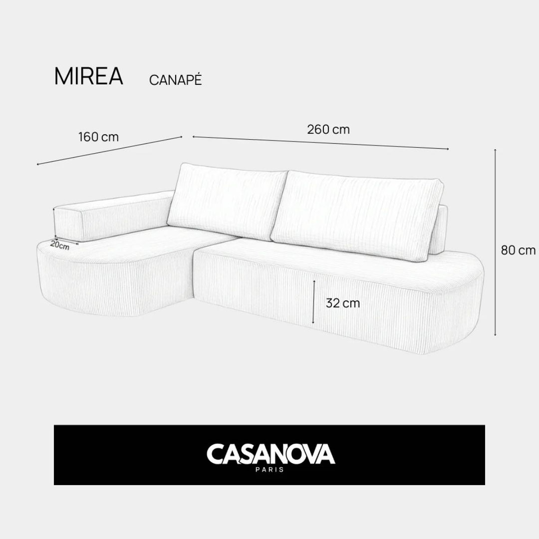 Canapé d'angle droit MIREA convertible velours côtelé beige-Casanova Paris