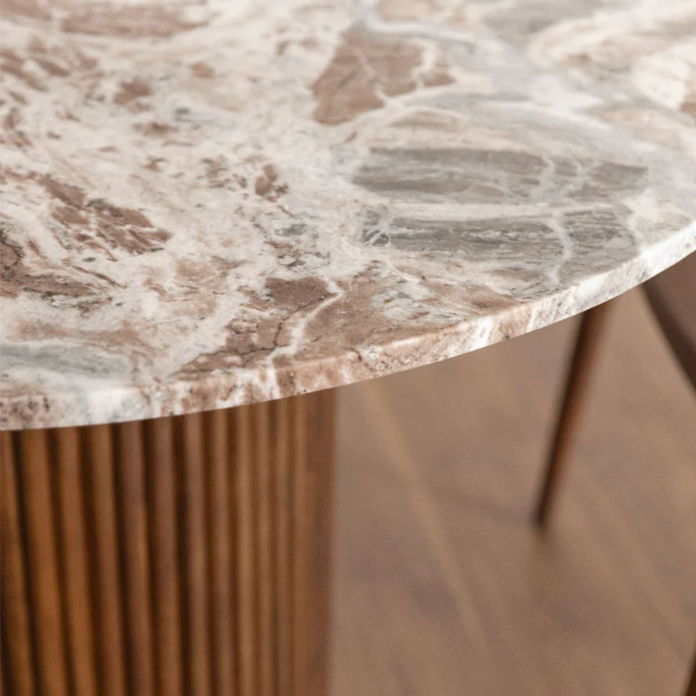 Table à manger ronde 120cm Giselda en pierre naturelle et bois de manguier SKLUM