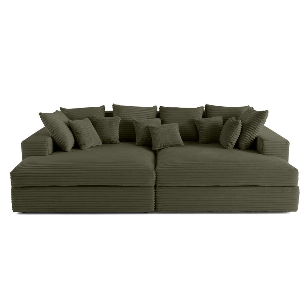 Canapé COLLINS 4 places BESTMOBILIER avec double méridienne en velours côtelé vert
