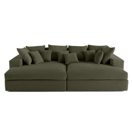 Canapé COLLINS 4 places BESTMOBILIER avec double méridienne en velours côtelé vert