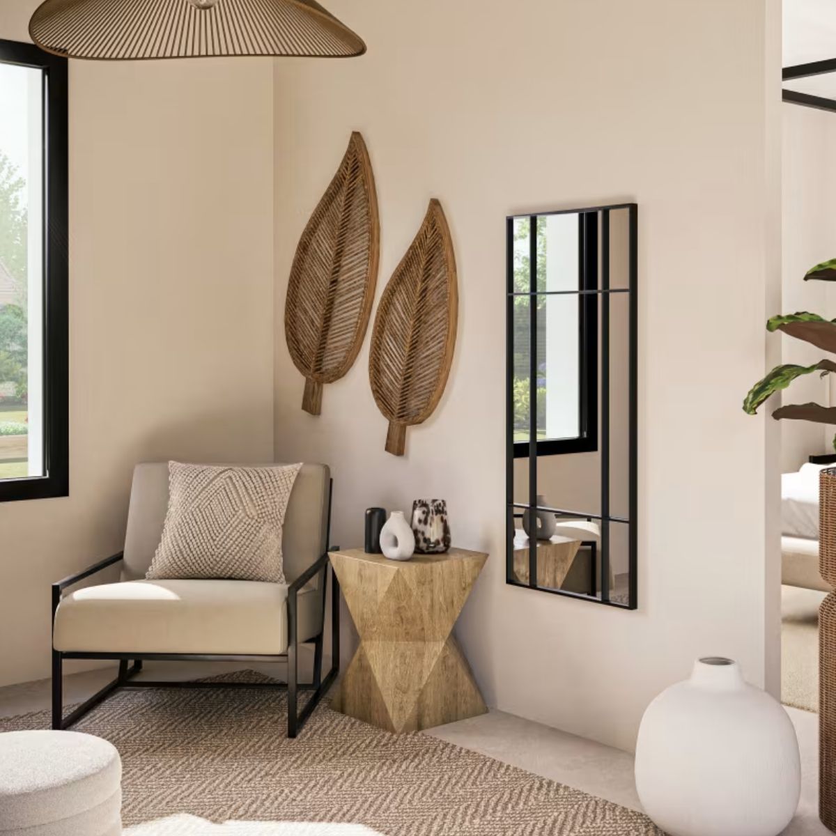 Fauteuil CITIZEN en coton beige et pieds en acier noir Maisons du Monde