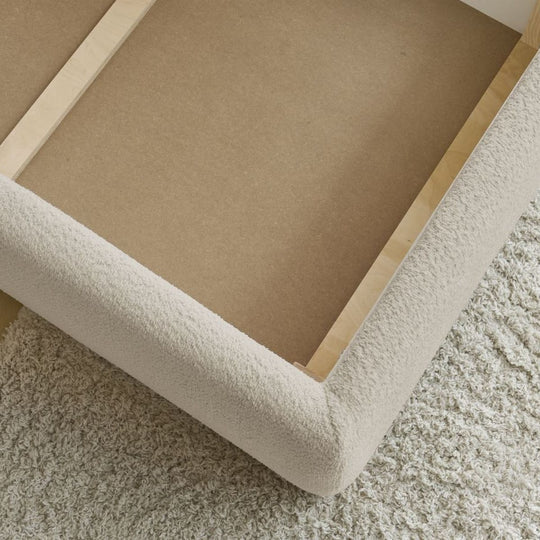 Lit coffre BOBOCHIC Garance 180x200cm avec tête de lit effet oreiller tissu bouclette beige