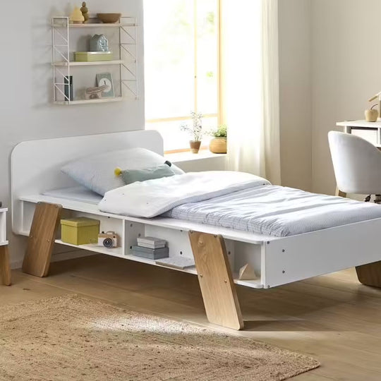 Lit enfant VERTBAUDET avec rangements LIGNE ARCHITEKT - blanc/bois