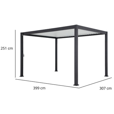 Pergola bioclimatique autoportante Prima Leroy Merlin, aluminium gris anthracite 12m² avec Store déroulant gris anthracite 3.7X2.36