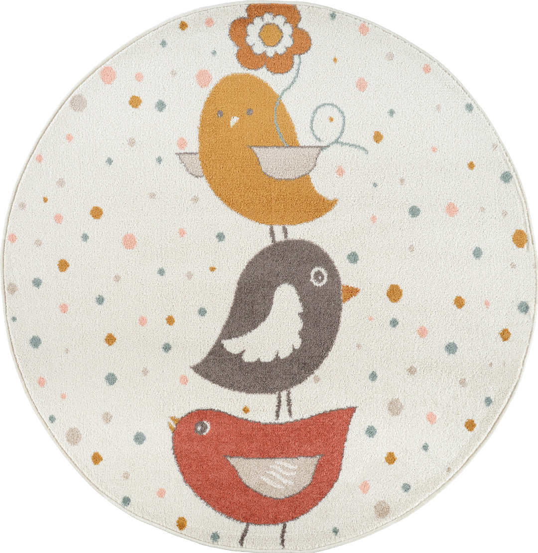 Tapis Rond Enfant Oiseaux Jaune/Bleu/Marron rond Breda