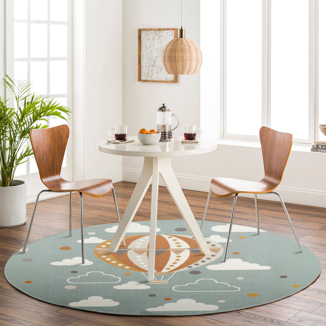 Tapis Rond Enfant Montgolfière Nuages Multicolore/Bleu Rond Cenon