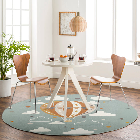 Tapis Rond Enfant Montgolfière Nuages Multicolore/Bleu Rond Cenon