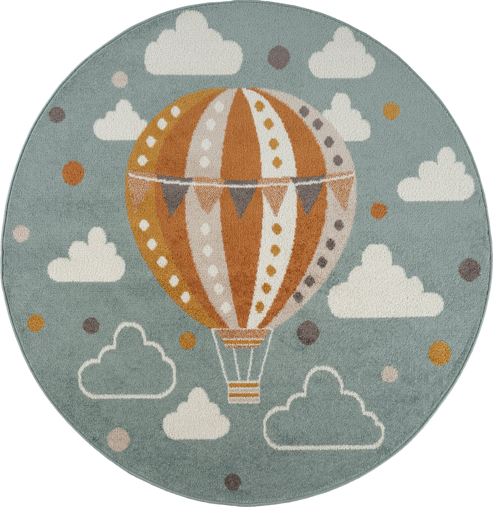 Tapis Rond Enfant Montgolfière Nuages Multicolore/Bleu Rond Cenon