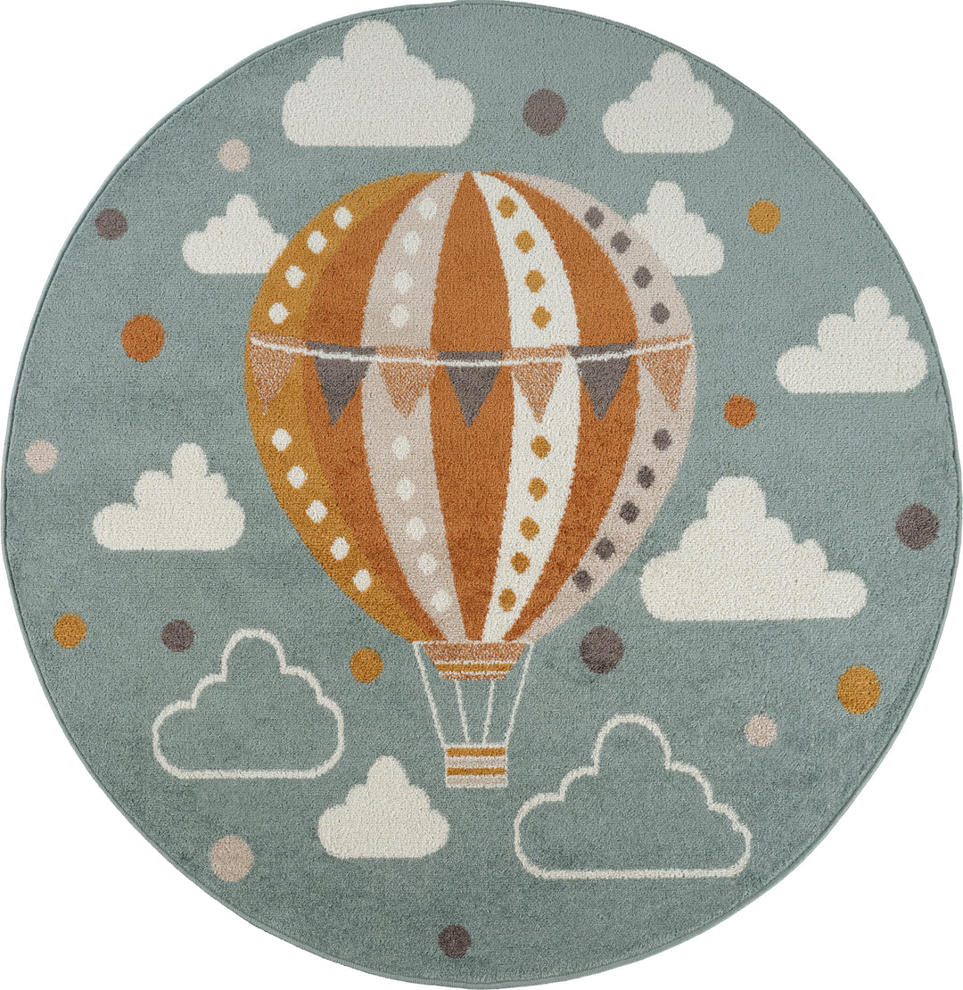 Tapis Rond Enfant Montgolfière Nuages Multicolore/Bleu Rond Cenon