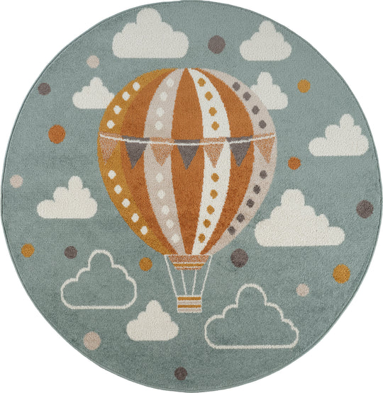 Tapis Rond Enfant Montgolfière Nuages Multicolore/Bleu Rond Cenon
