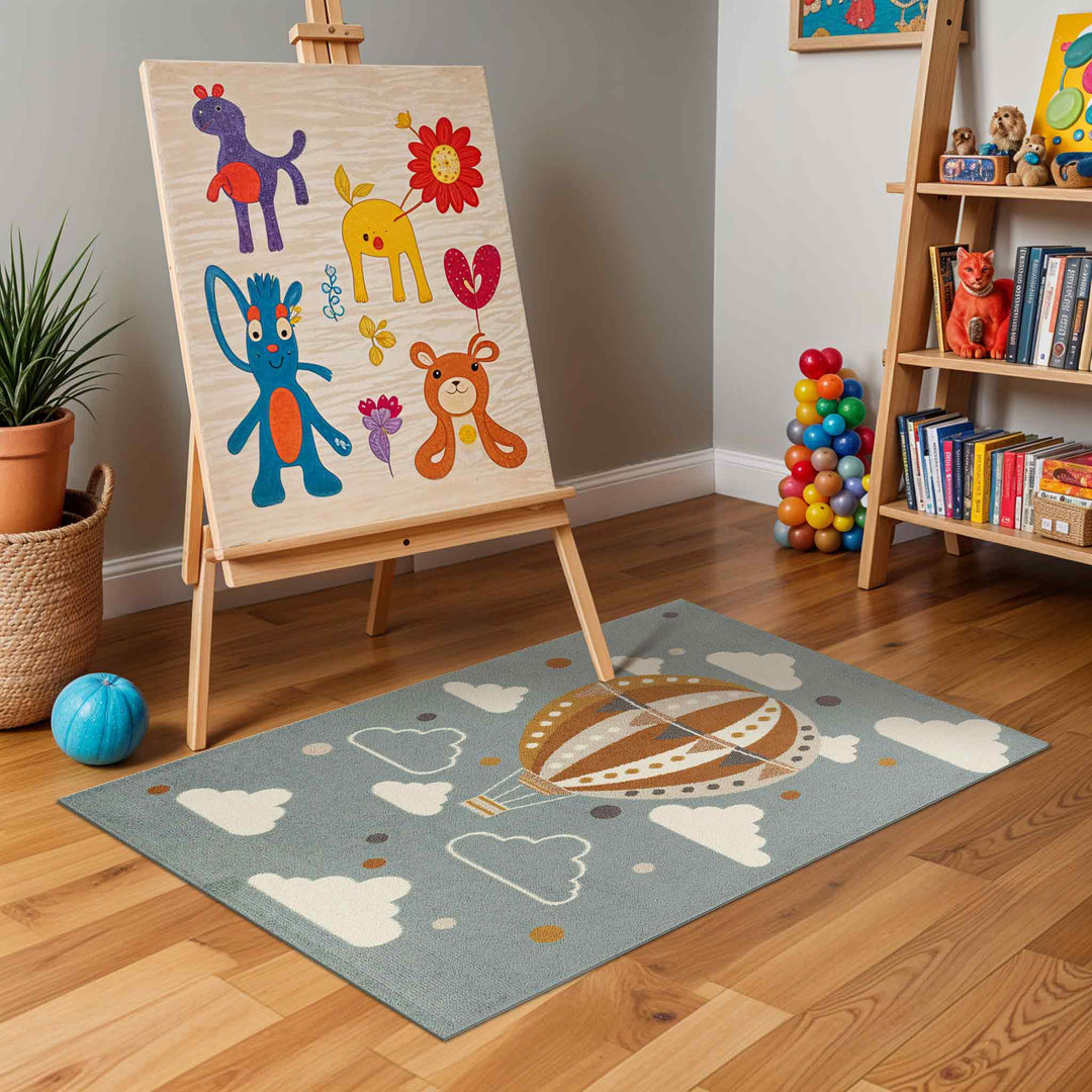 Tapis Enfant Montgolfière Nuages Multicolore/Bleu Cenon