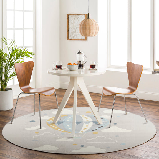 Tapis Rond Enfant Montgolfière Nuages Multicolore/Gris Rond Cenon