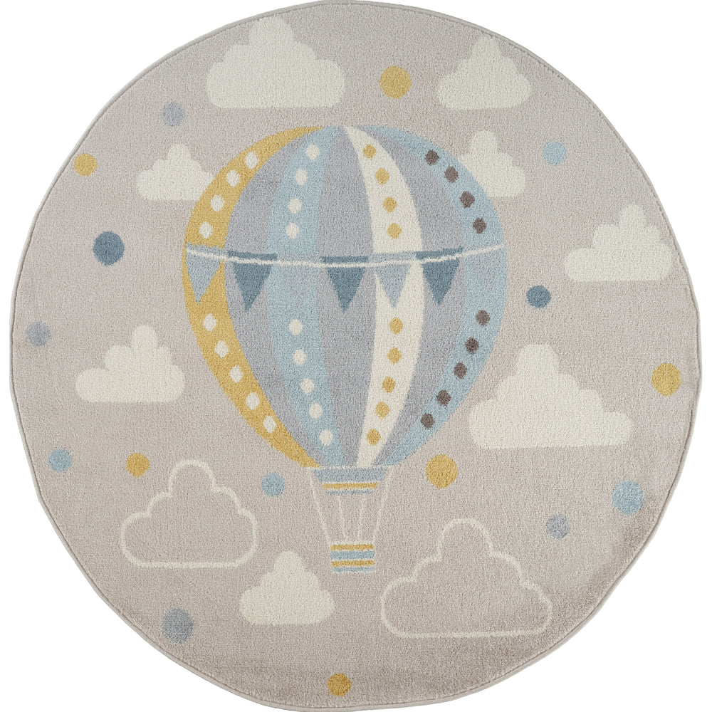 Tapis Rond Enfant Montgolfière Nuages Multicolore/Gris Rond Cenon