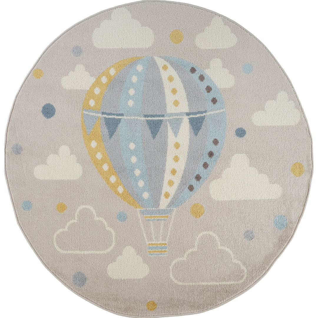 Tapis Rond Enfant Montgolfière Nuages Multicolore/Gris Rond Cenon