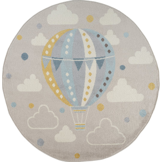 Tapis Rond Enfant Montgolfière Nuages Multicolore/Gris Rond Cenon