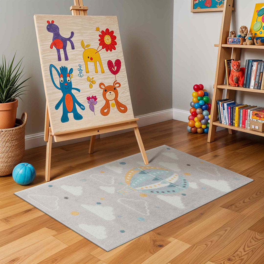 Tapis Enfant Montgolfière Nuages Multicolore/Gris Cenon