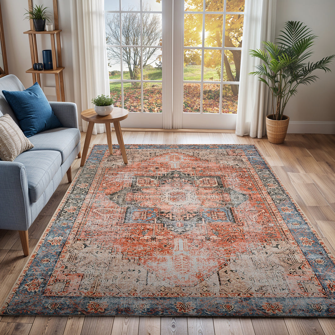 Tapis Vintage Lavable en Machine Rouge/Bleu Rodas