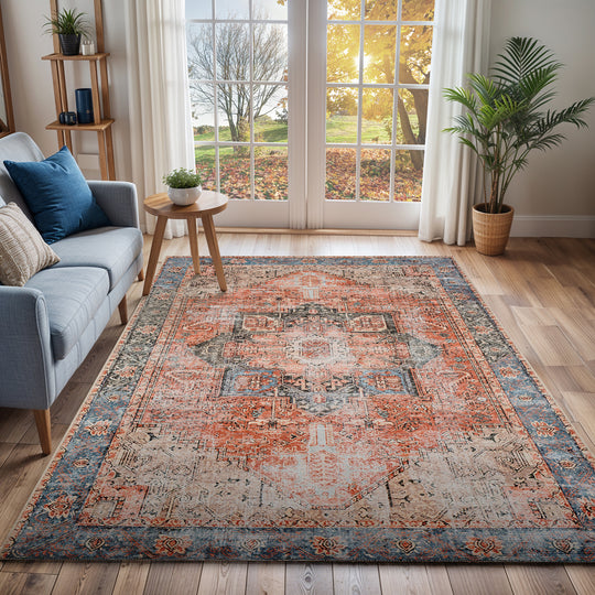 Tapis Vintage Lavable en Machine Rouge/Bleu Rodas