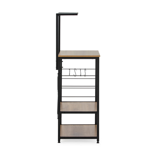 Armoire de cuisine pour micro-ondes 4 étagères, couleur chêne/noir