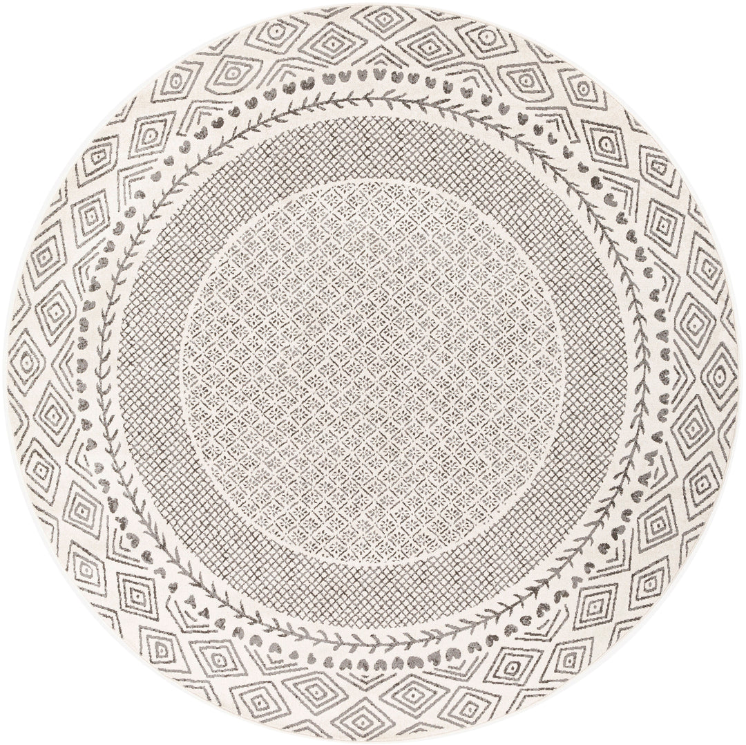 Tapis Rond Scandinave Bohème Gris/Beige Rond Monaco