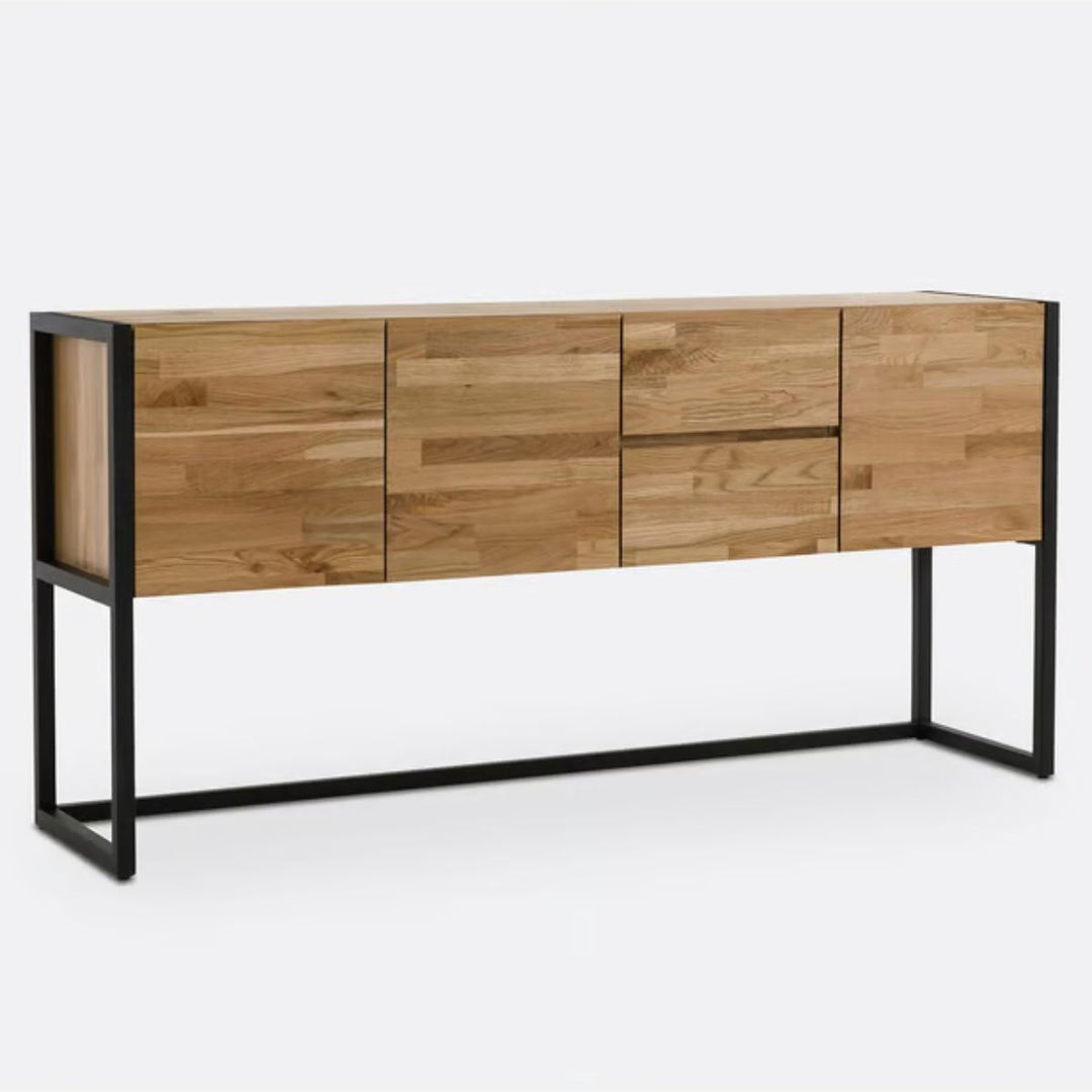 Buffet La Redoute Hiba en enfilade chêne massif et métal acier
