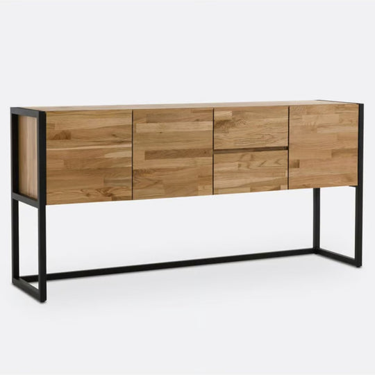 Buffet La Redoute Hiba en enfilade chêne massif et métal acier