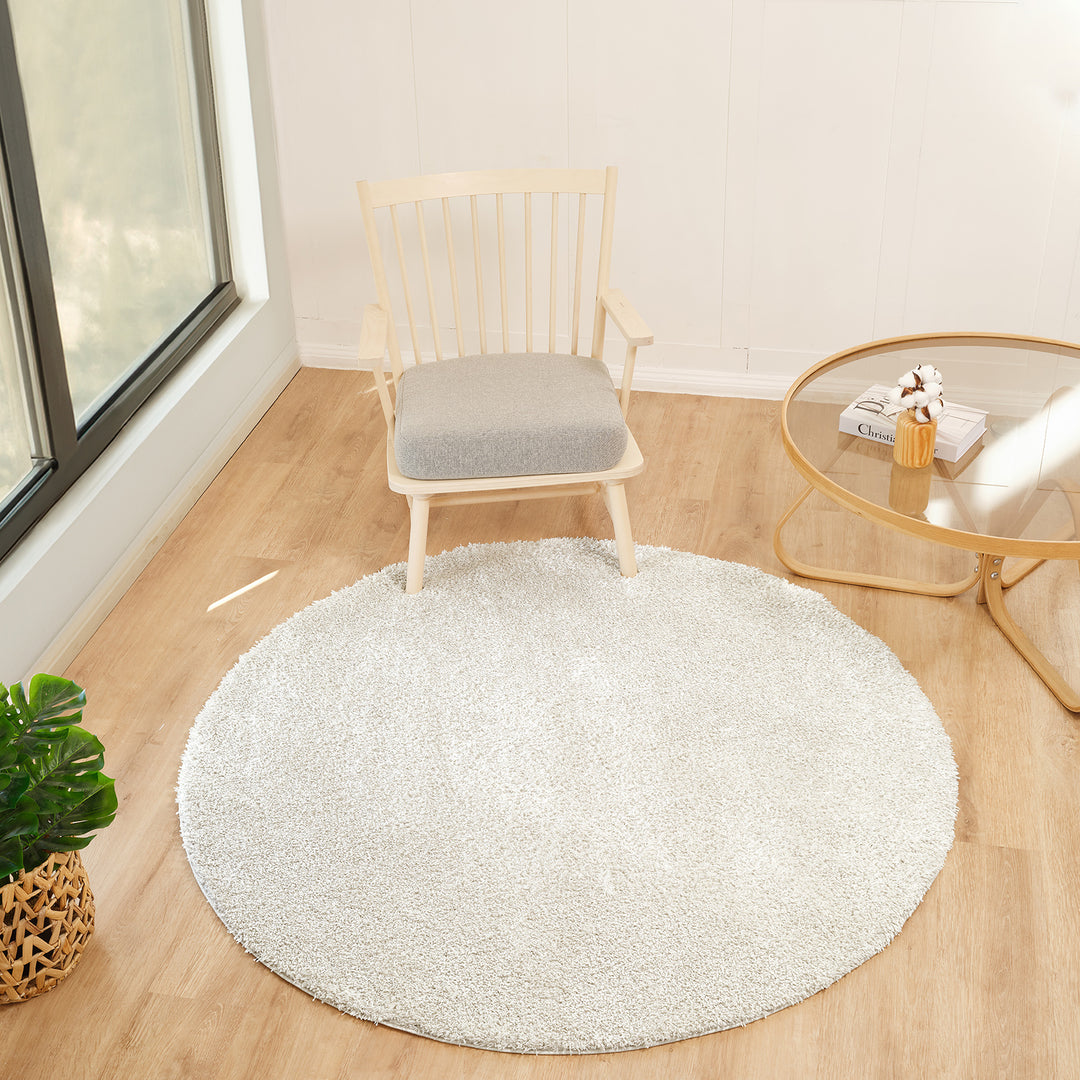 Tapis Rond Shaggy Moderne Beige Rond Trento