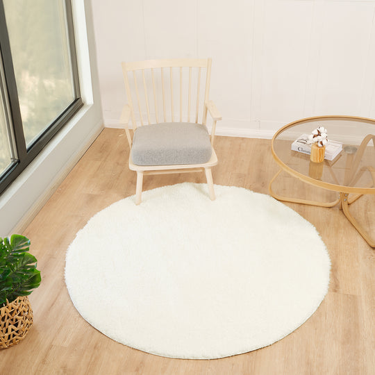 Tapis Rond Shaggy Moderne Ivoire Rond Trento