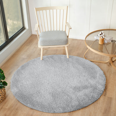 Tapis Rond Shaggy Moderne Gris Clair Rond Trento