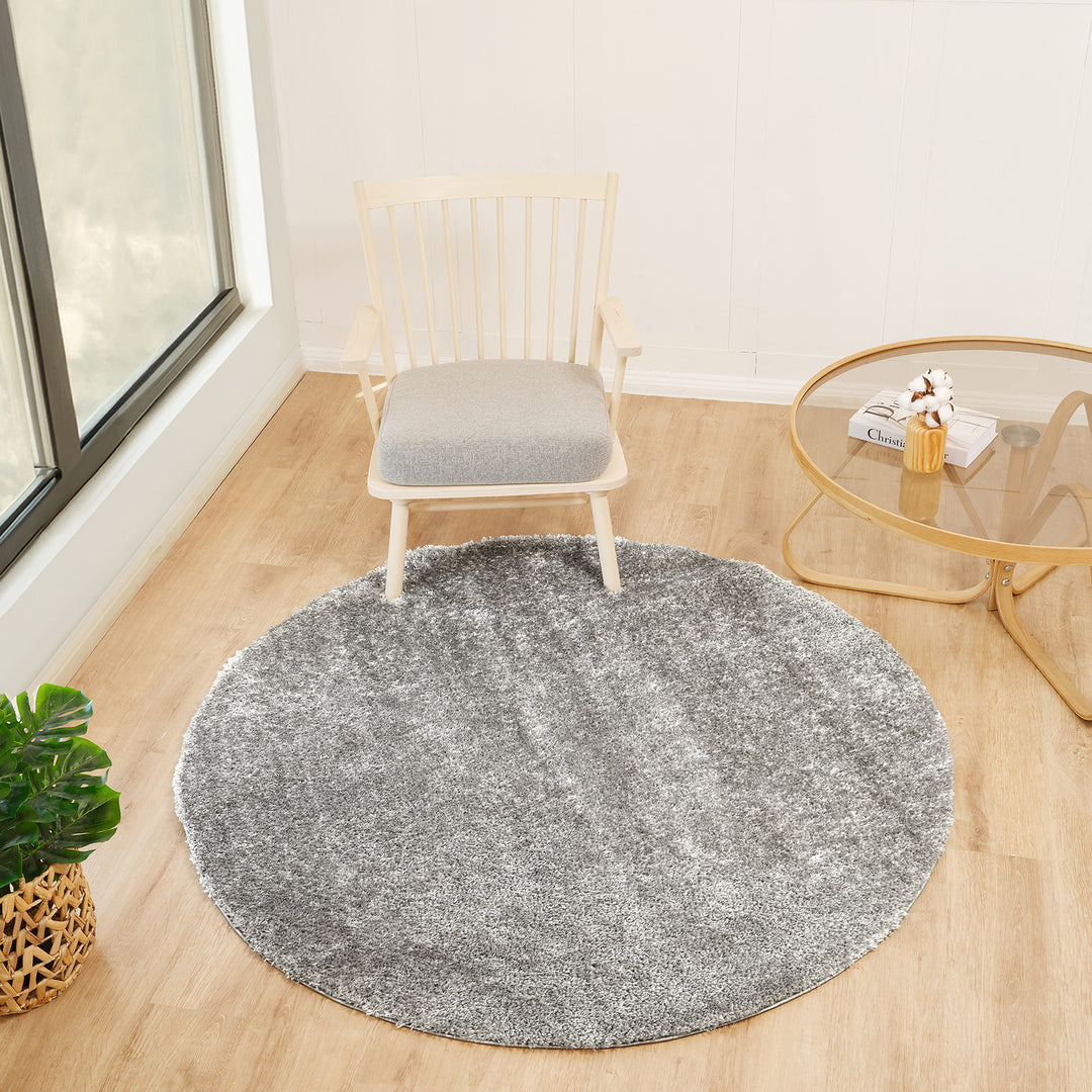 Tapis Rond Shaggy Moderne Gris Foncé Rond Trento