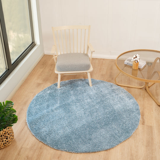 Tapis Rond Shaggy Moderne Bleu Rond Trento