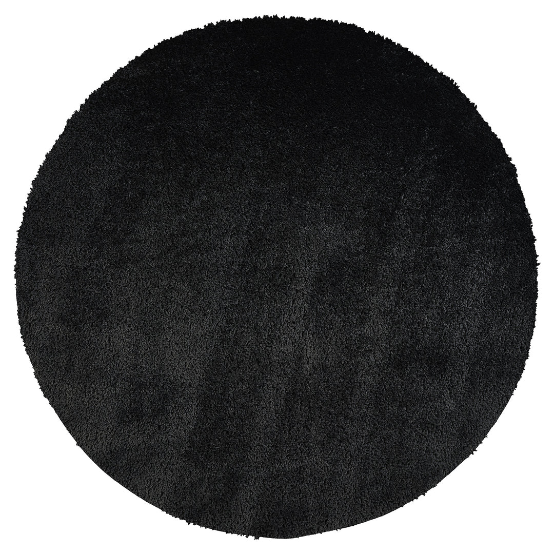 Tapis Rond Shaggy Moderne Noir Rond Trento