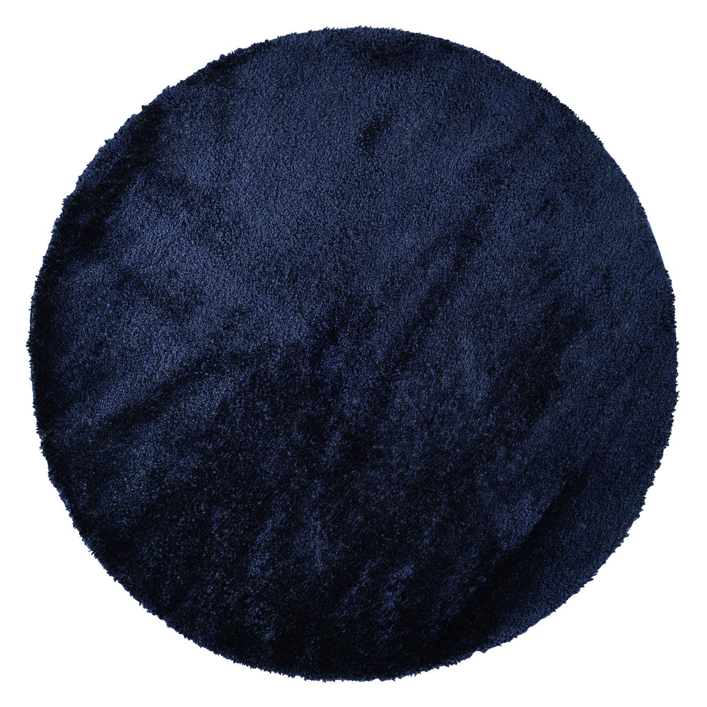Tapis Rond Shaggy Moderne Bleu Foncé Rond Trento