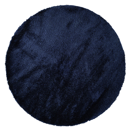 Tapis Rond Shaggy Moderne Bleu Foncé Rond Trento