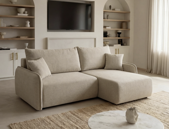 Canapé d'angle reversible SACHA tissu chiné beige