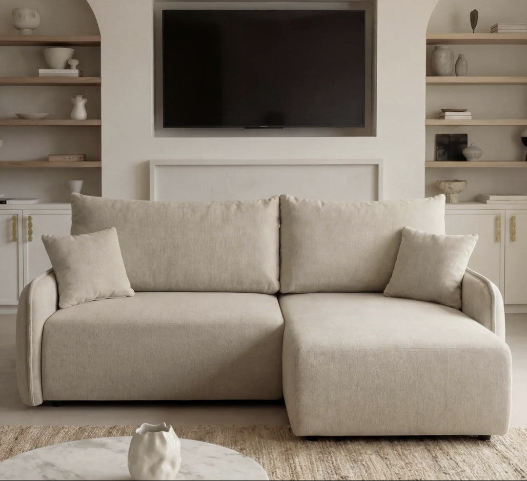 Canapé d'angle reversible SACHA tissu chiné beige