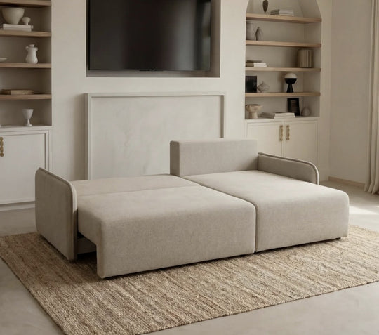 Canapé d'angle reversible SACHA tissu chiné beige