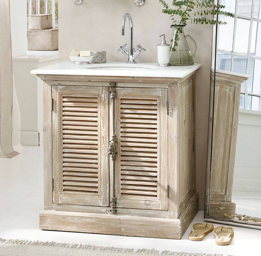 Meuble vasque LOBERON Cuthbert marron vieilli blanc
