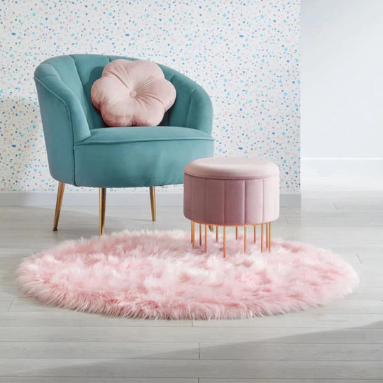 Tapis rond effet fourrure Rose 120cm