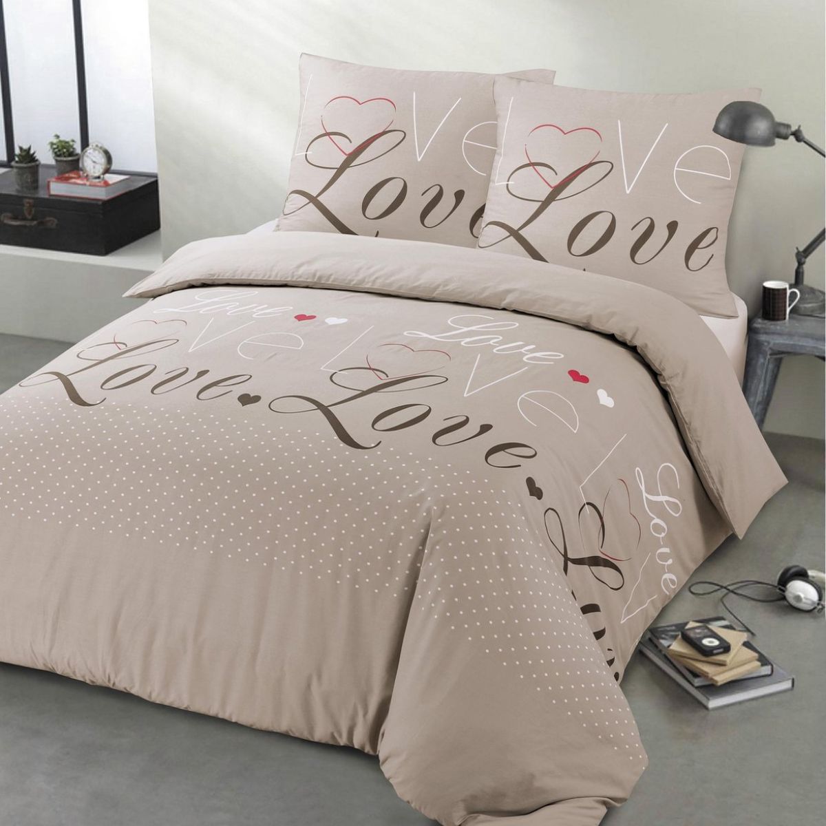 Parure de lit Love 2 personnes 100% coton 240x260cm