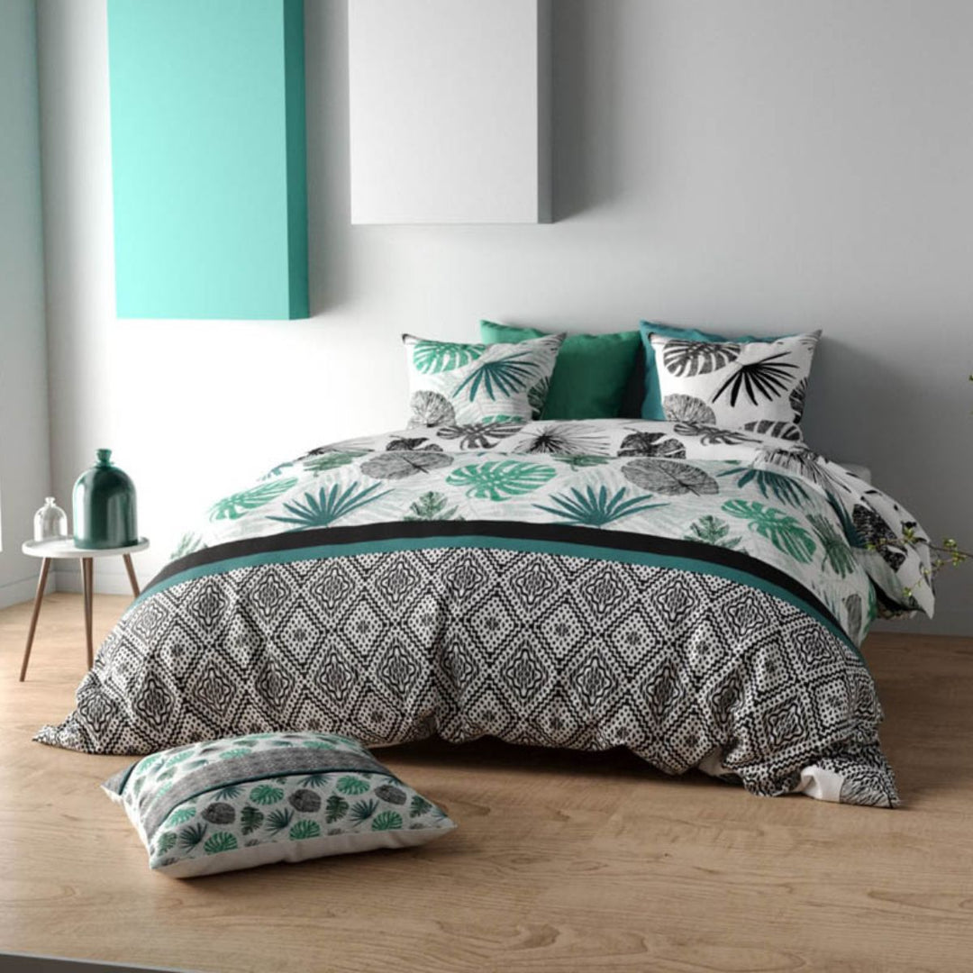 Parure de lit percale de coton 240x220cm+2 taies 63cm