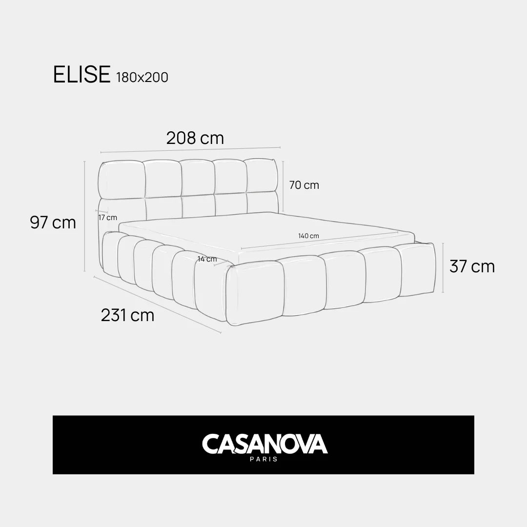 Lit coffre CASANOVA Elise en tissu bouclette beige 180x200cm