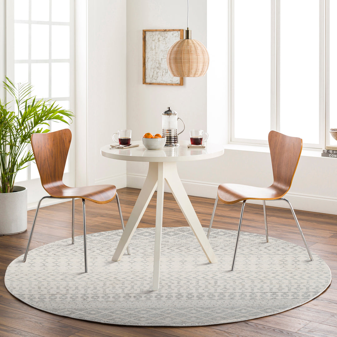 Tapis Rond Scandinave Bohème Gris/Blanc Rond Nice