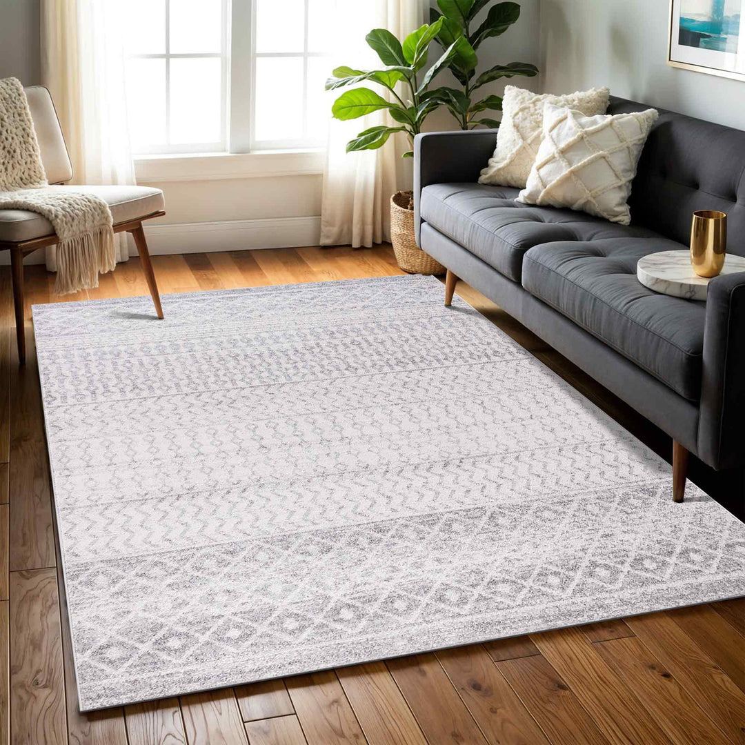 Tapis Scandinave Bohème Gris/Blanc Nice