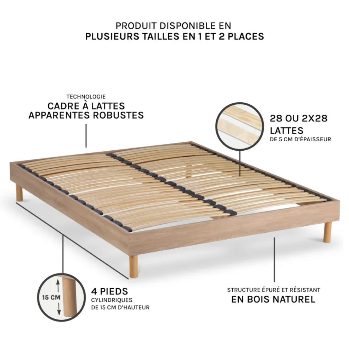 Sommier en kit bois Made in France - Bois, Blanc ou Noir on