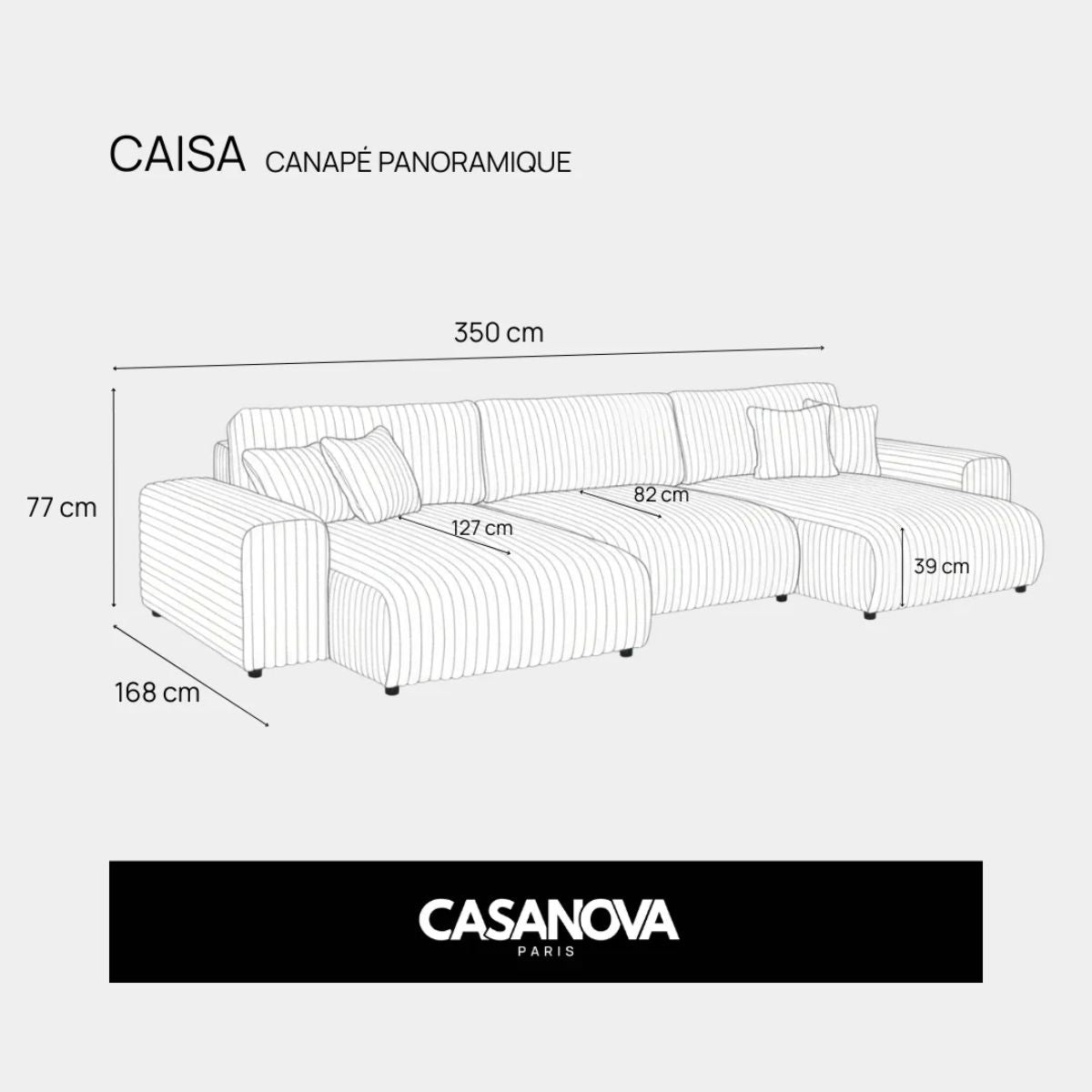 Canapé d'angle panoramique convertible CAISA beige gros velours côtelé CASANOVA PARIS