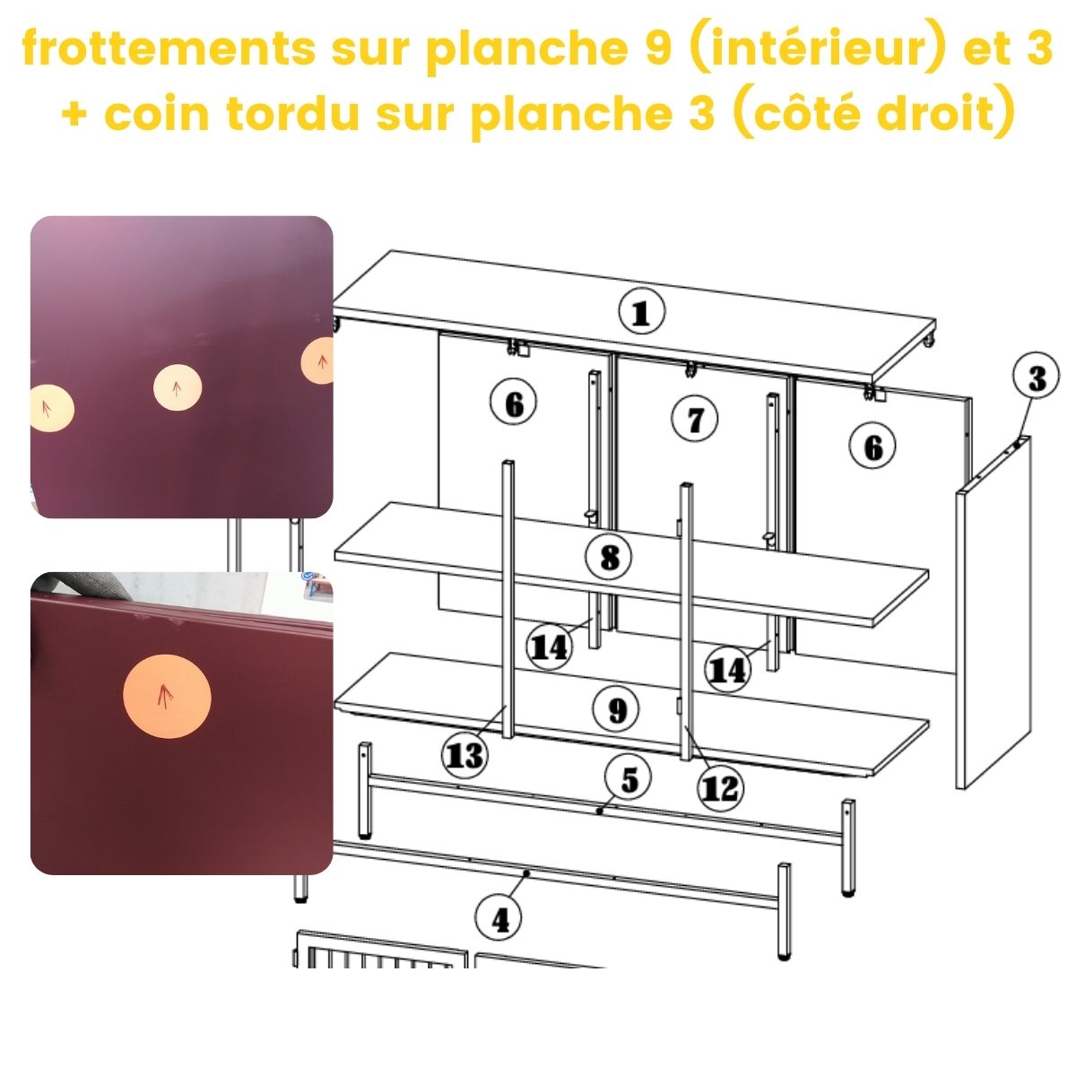 Buffet DRAWER 3 portes en verre strié et métal BJORN Bordeaux